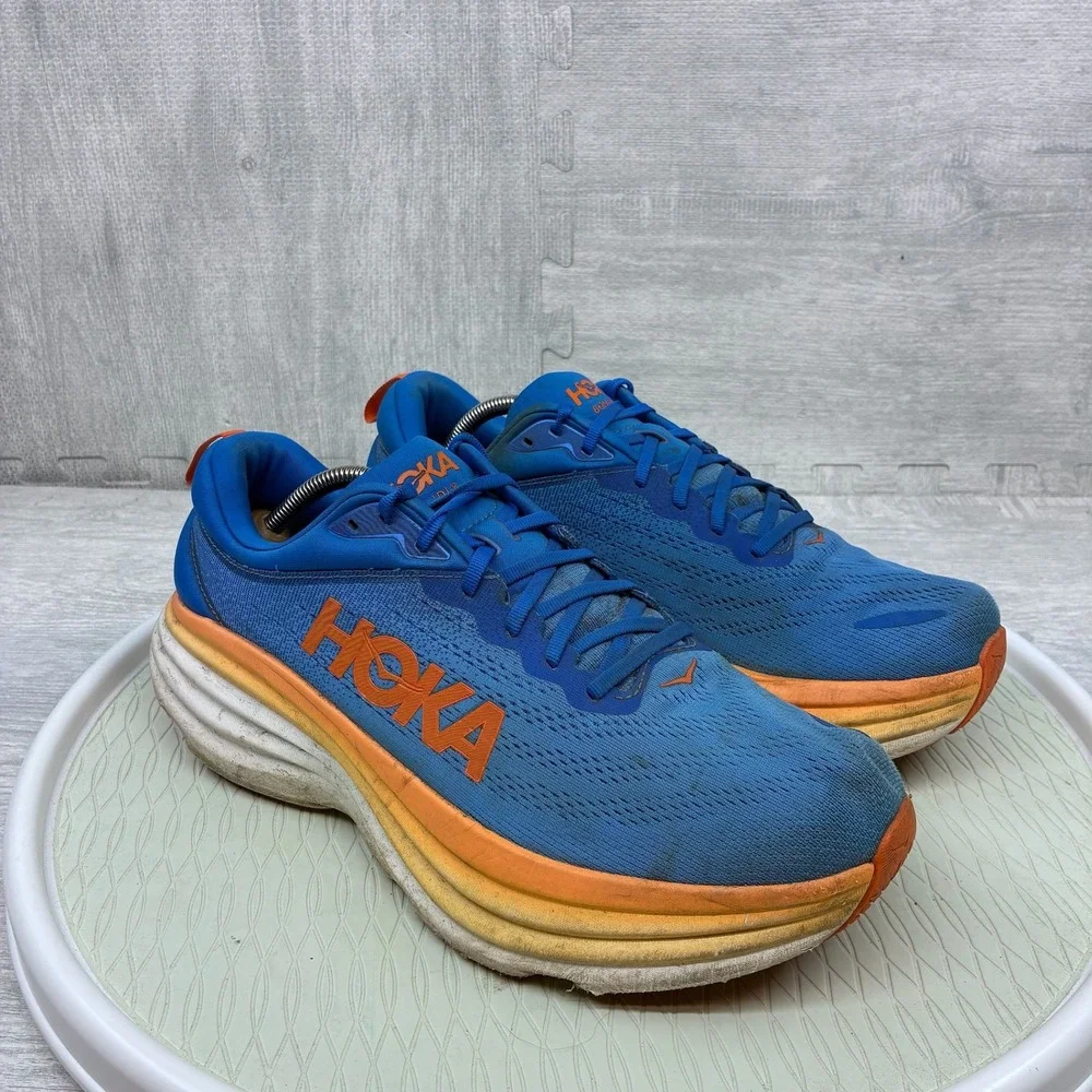 Hoka Bondi 8 Running Shoes Mens 12D Blue Orange Mesh Athletic 1123202 CSVO